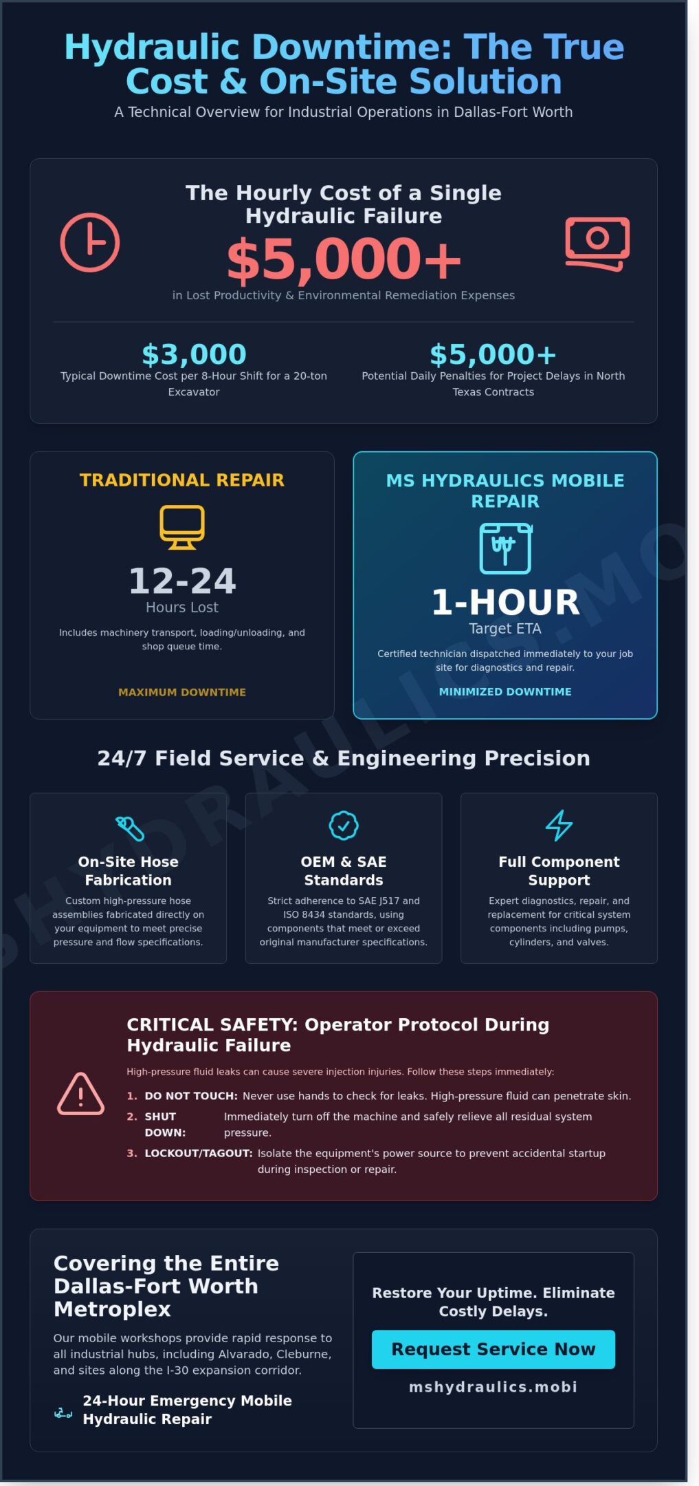 24 Hour Mobile Hydraulic Repair in Dallas: Professional Field Service & Hose Fabrication
