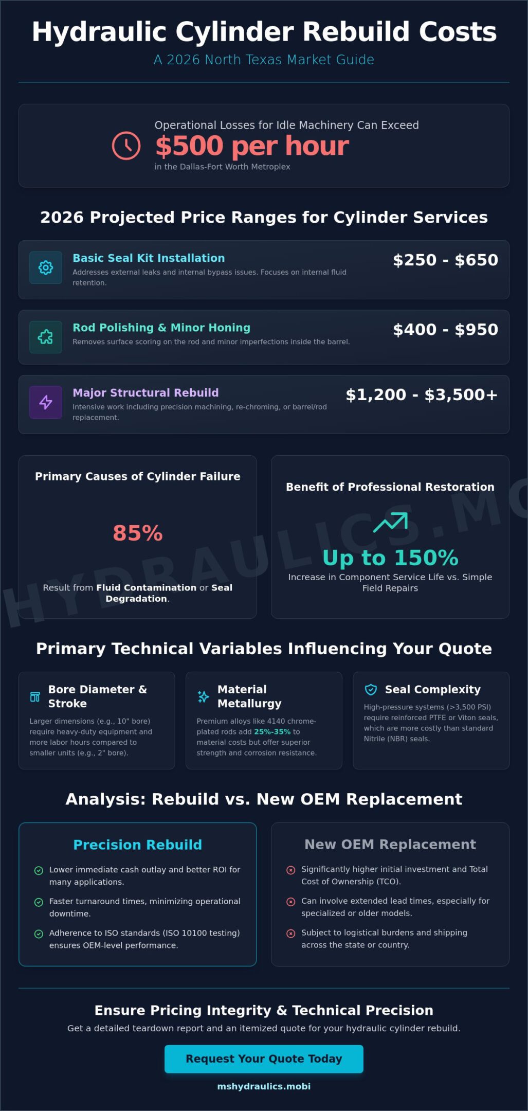 Cost to Rebuild Hydraulic Cylinder in Texas: 2026 North Texas Pricing Guide