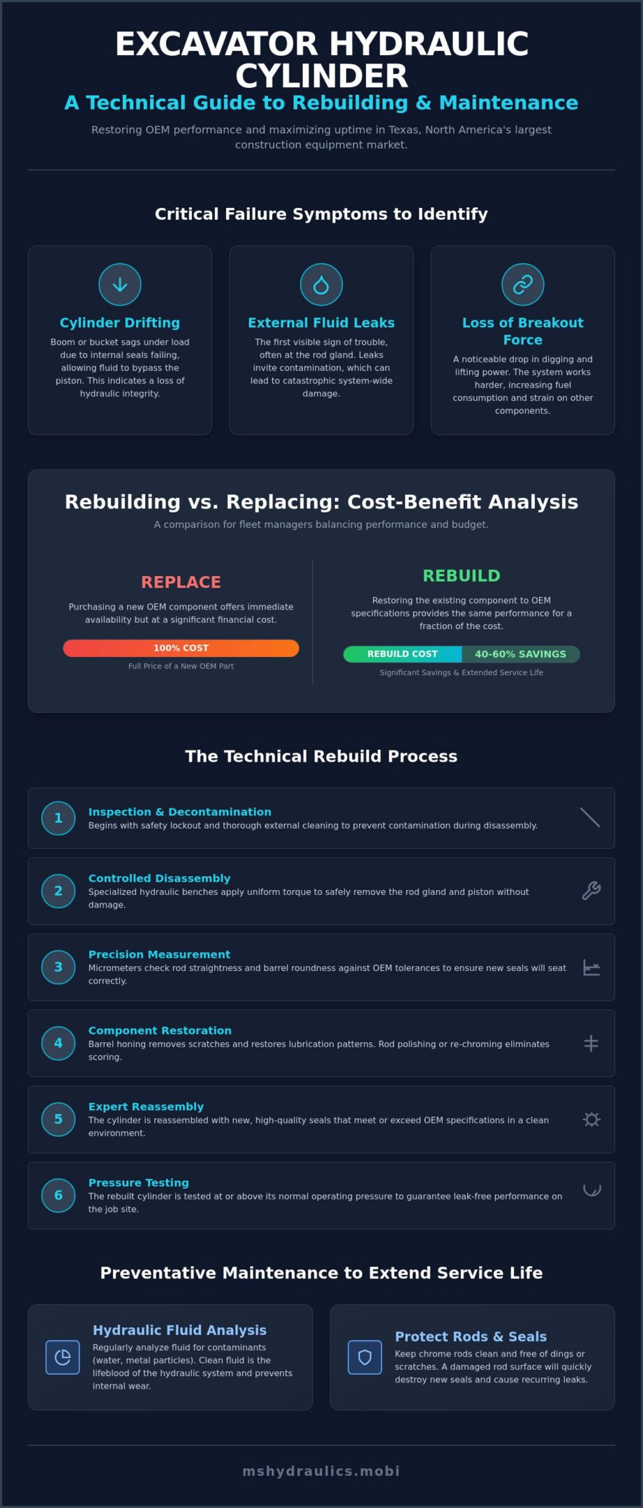 Excavator Cylinder Rebuild in Texas: A Technical Guide to Restoring OEM Performance